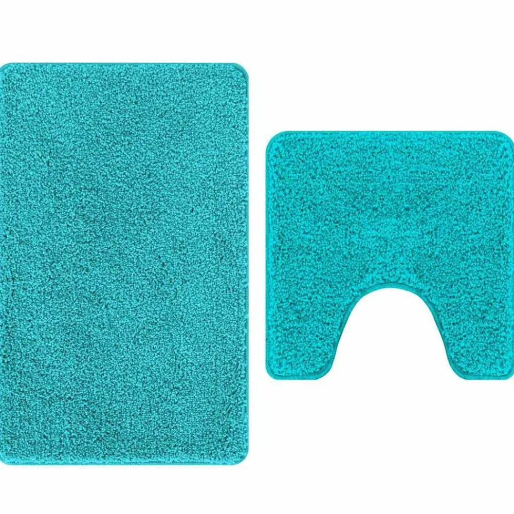 vidaXL Conjunto de alfombra de baño antideslizante 2 pcs PP Tuquesa Online