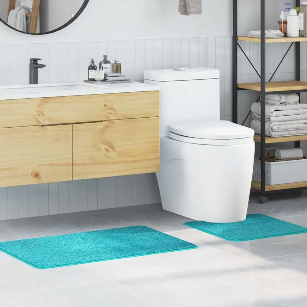 vidaXL Conjunto de alfombra de baño antideslizante 2 pcs PP Tuquesa Online