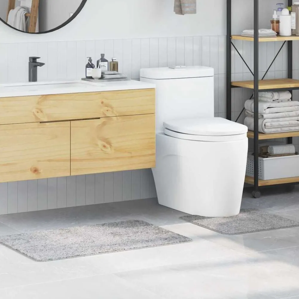 vidaXL Conjunto de alfombra de baño antideslizante 2 pcs PP Gris Online