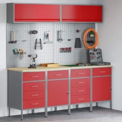 vidaXL Conjunto de armarios de trabajo con cajón Manual 10 pcs Rojo New