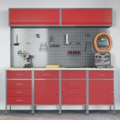 vidaXL Conjunto de armarios de trabajo con cajón Manual 10 pcs Rojo New