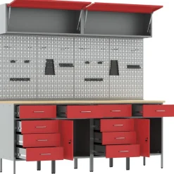 vidaXL Conjunto de armarios de trabajo con cajón Manual 10 pcs Rojo New