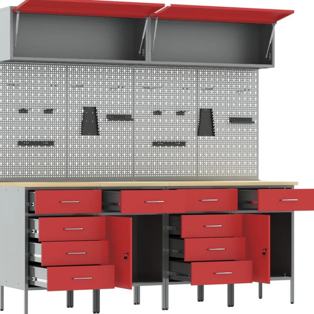 vidaXL Conjunto de armarios de trabajo con cajón Manual 10 pcs Rojo New