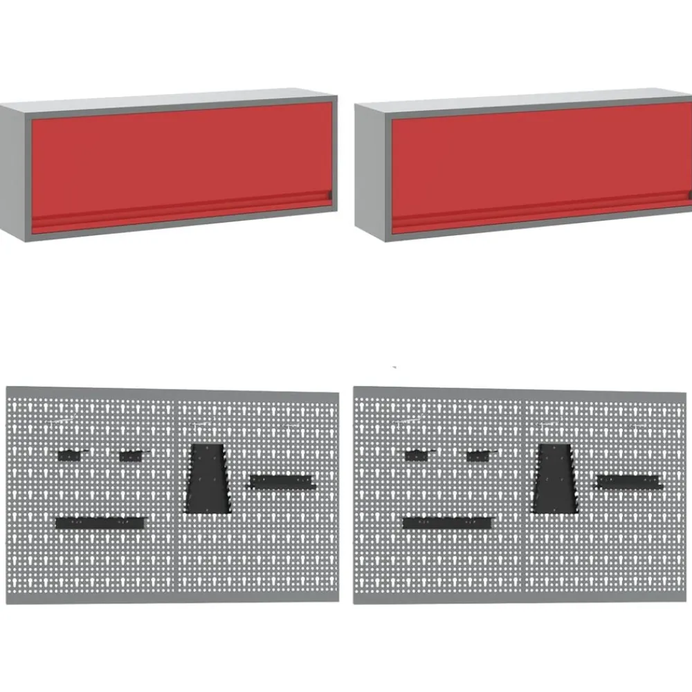 vidaXL Conjunto de armarios de trabajo con cajón Manual 10 pcs Rojo New