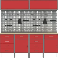 vidaXL Conjunto de armarios de trabajo con cajón Manual 10 pcs Rojo New