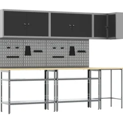 vidaXL Accesorios De Bricolaje-Conjunto de armarios de trabajo con estante 10 pcs y Gris