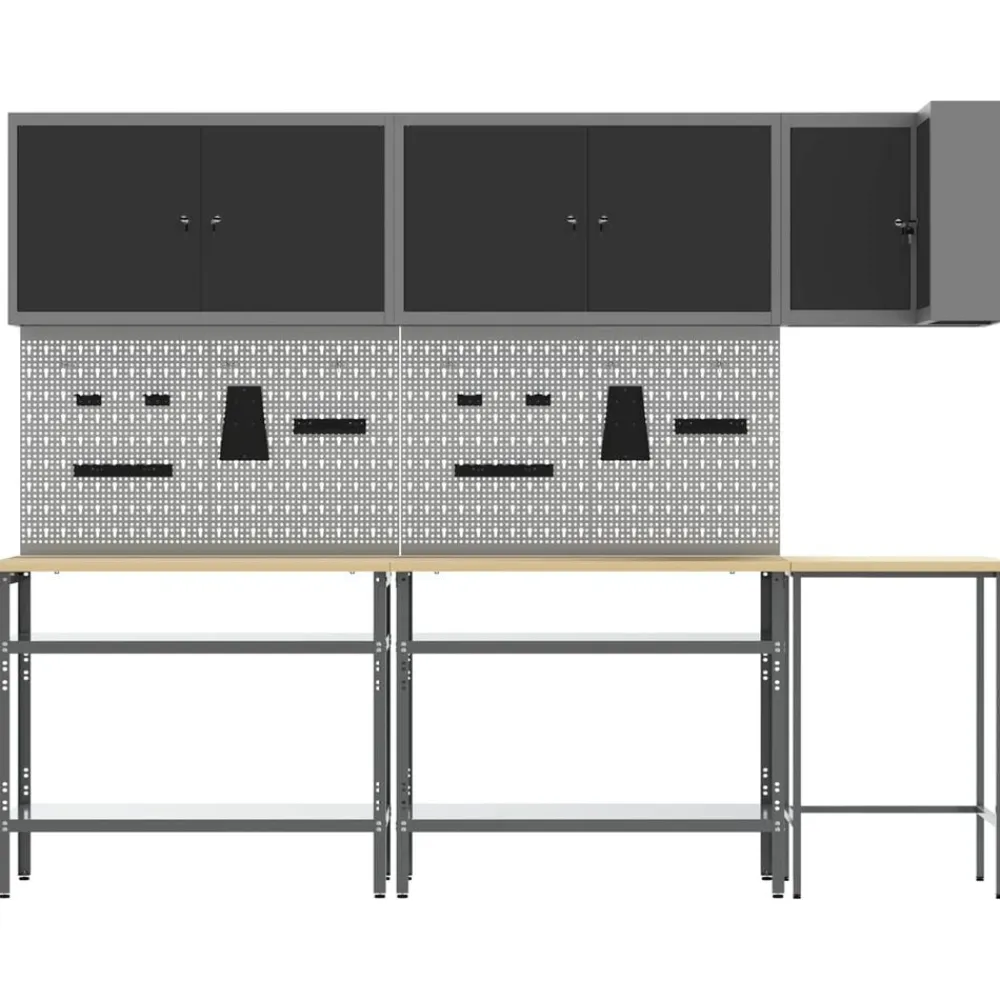 vidaXL Accesorios De Bricolaje-Conjunto de armarios de trabajo con estante 10 pcs y Gris