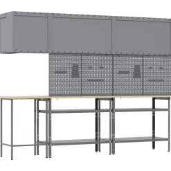vidaXL Accesorios De Bricolaje-Conjunto de armarios de trabajo con estante 10 pcs y Gris