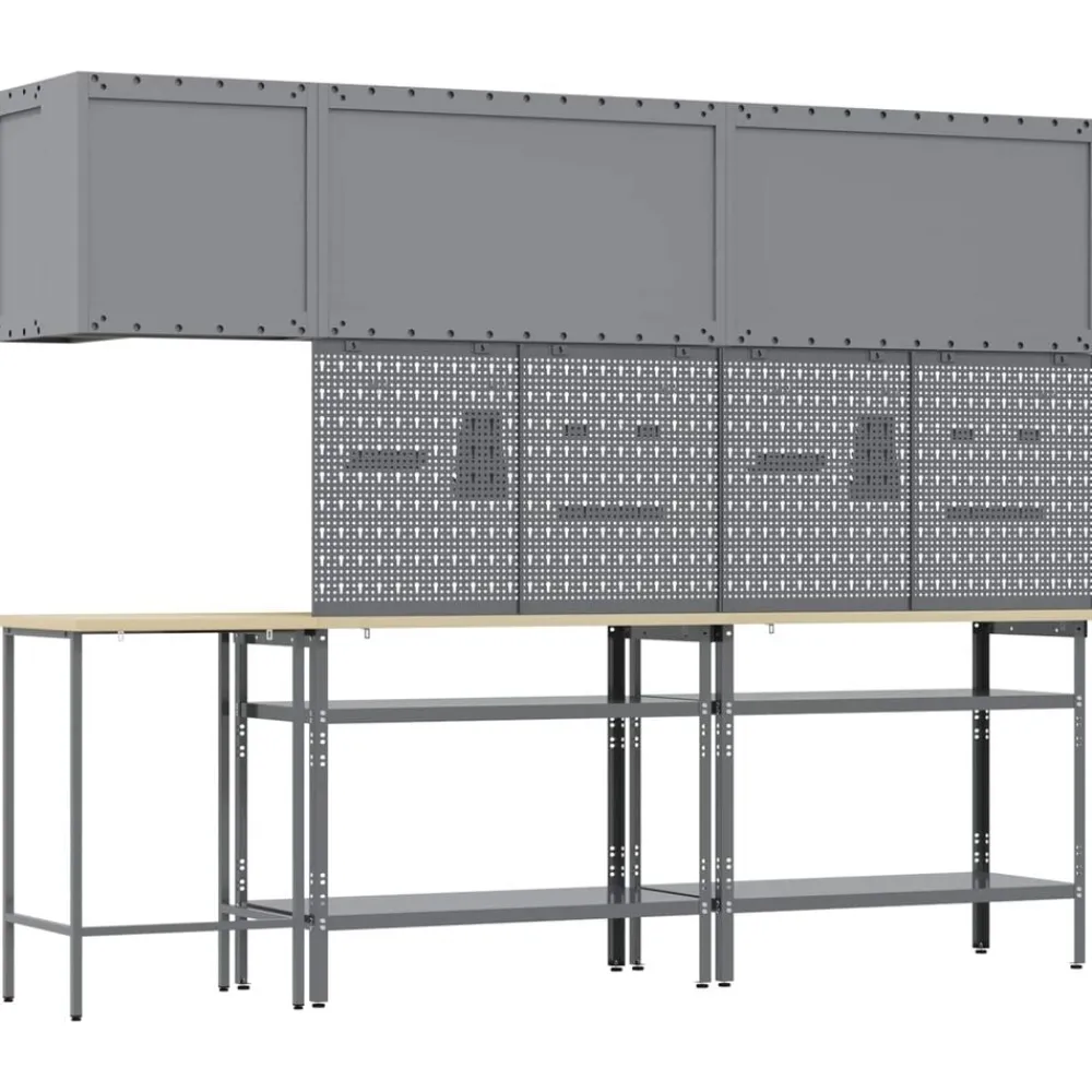 vidaXL Accesorios De Bricolaje-Conjunto de armarios de trabajo con estante 10 pcs y Gris