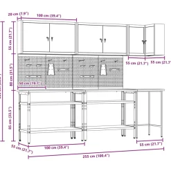 vidaXL Accesorios De Bricolaje-Conjunto de armarios de trabajo con estante 10 pcs y Gris