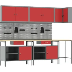 vidaXL Accesorios De Bricolaje-Conjunto de armarios de trabajo con cajón 10 pcs y Gris