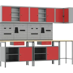 vidaXL Conjunto de armarios de trabajo con cajón 10 pcs y Gris Rojo Hot