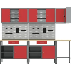 vidaXL Conjunto de armarios de trabajo con cajón 10 pcs y Gris Rojo Hot