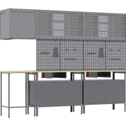 vidaXL Conjunto de armarios de trabajo con cajón 10 pcs y Gris Rojo Hot