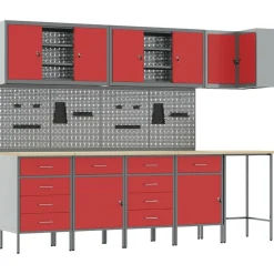 vidaXL Conjunto de armarios de trabajo con cajón 12 pcs y Gris Rojo Clearance