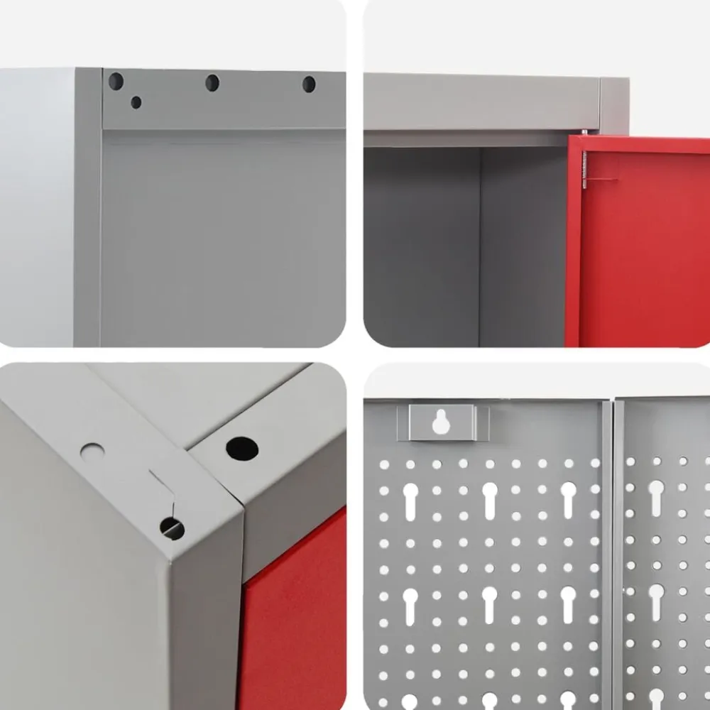 vidaXL Conjunto de armarios de trabajo con cajón 12 pcs y Gris Rojo Clearance