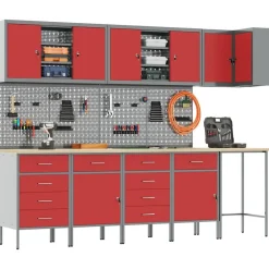 vidaXL Conjunto de armarios de trabajo con cajón 12 pcs y Gris Rojo Clearance