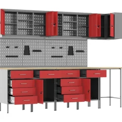 vidaXL Conjunto de armarios de trabajo con cajón 12 pcs y Gris Rojo Clearance