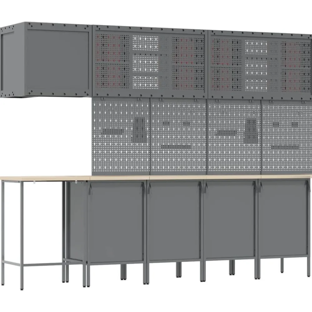 vidaXL Conjunto de armarios de trabajo con cajón 12 pcs y Gris Rojo Clearance