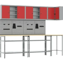 vidaXL Accesorios De Bricolaje-Conjunto de armarios de trabajo con estante 10 pcs y Gris