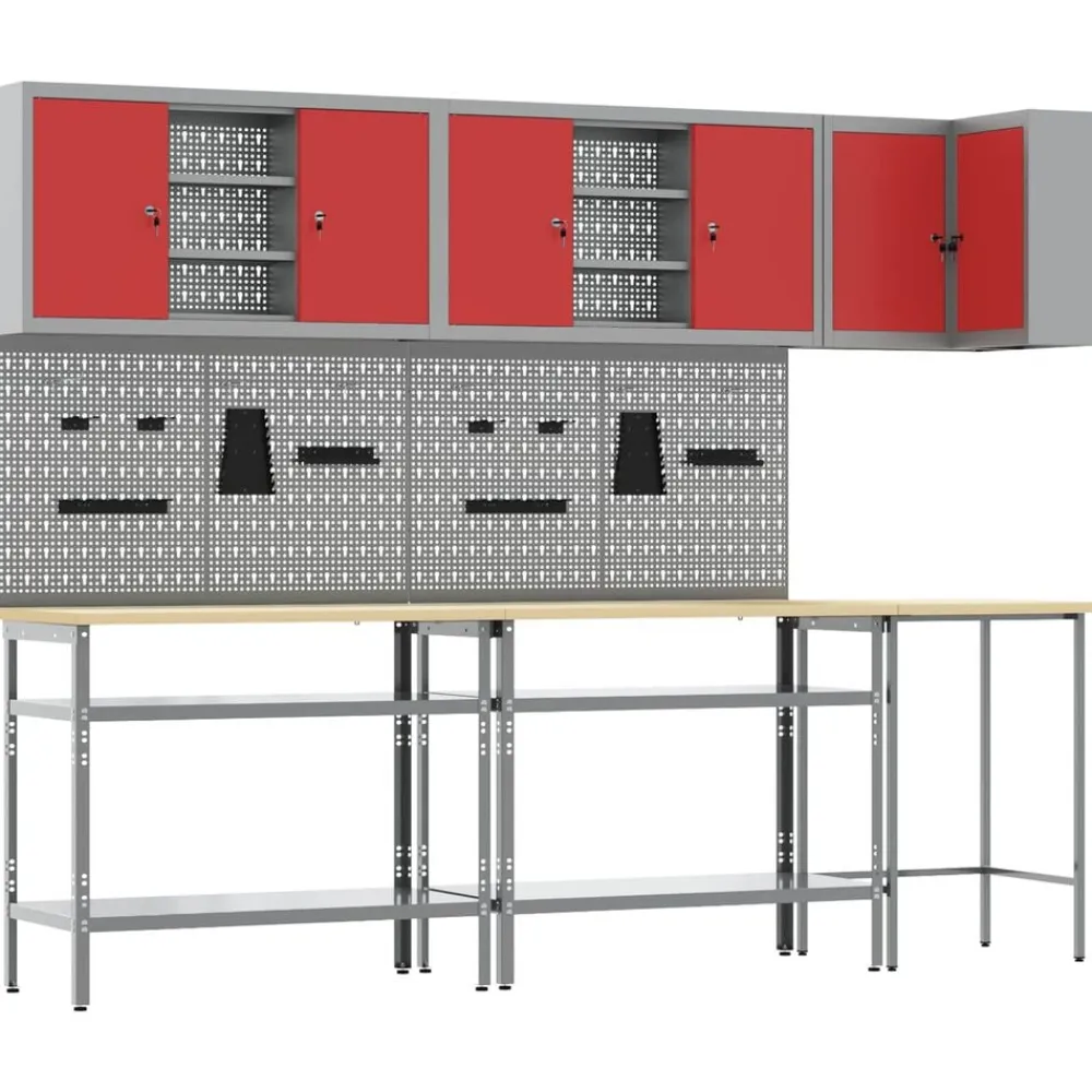 vidaXL Accesorios De Bricolaje-Conjunto de armarios de trabajo con estante 10 pcs y Gris