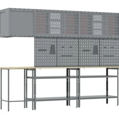 vidaXL Accesorios De Bricolaje-Conjunto de armarios de trabajo con estante 10 pcs y Gris