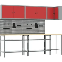 vidaXL Conjunto de armarios de trabajo con estante 10 pcs y Gris Rojo Clearance