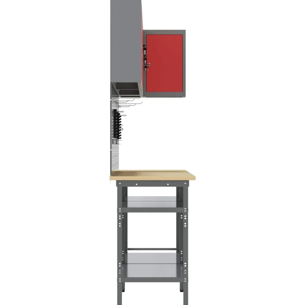 vidaXL Conjunto de armarios de trabajo con estante 10 pcs y Gris Rojo Clearance