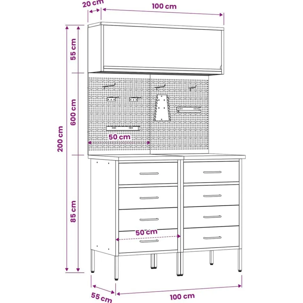 vidaXL Accesorios De Bricolaje-Conjunto de armarios de trabajo con cajón Manual 5 pcs