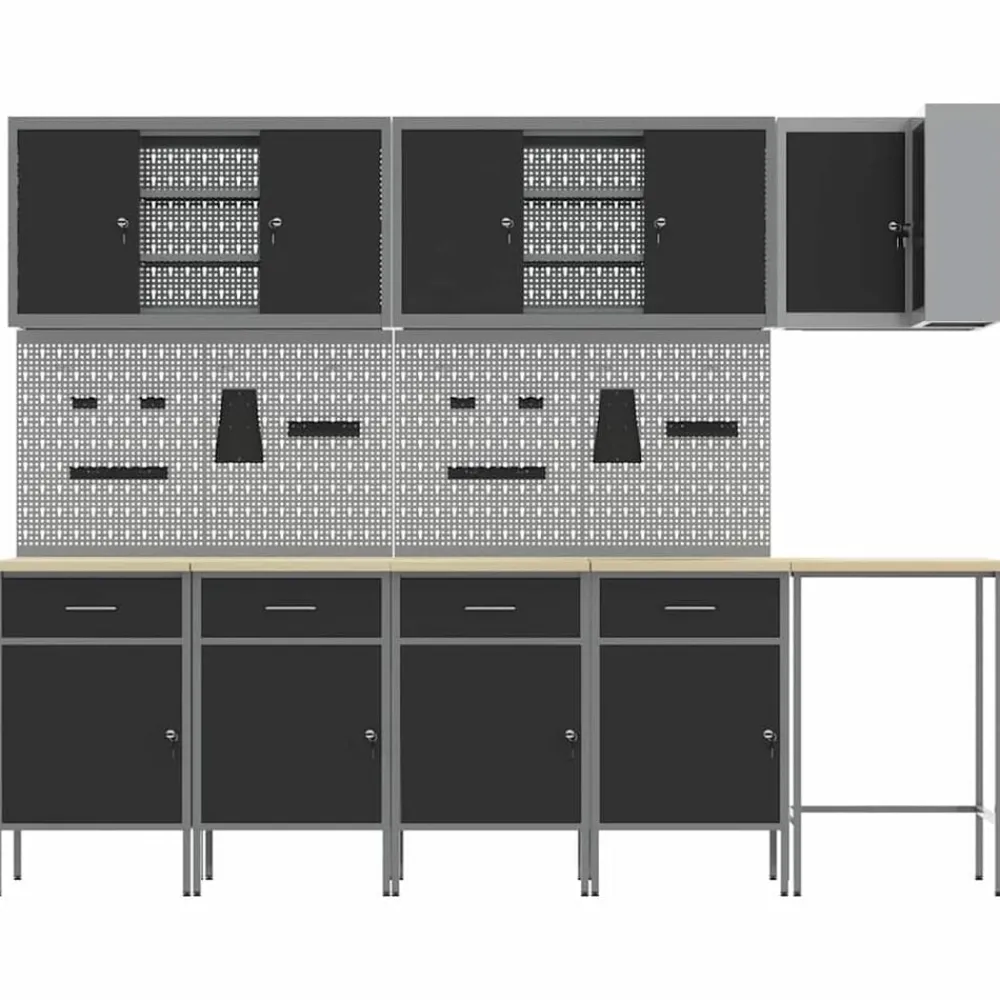 vidaXL Accesorios De Bricolaje-Conjunto de armarios de trabajo con cajón 12 pcs y Gris
