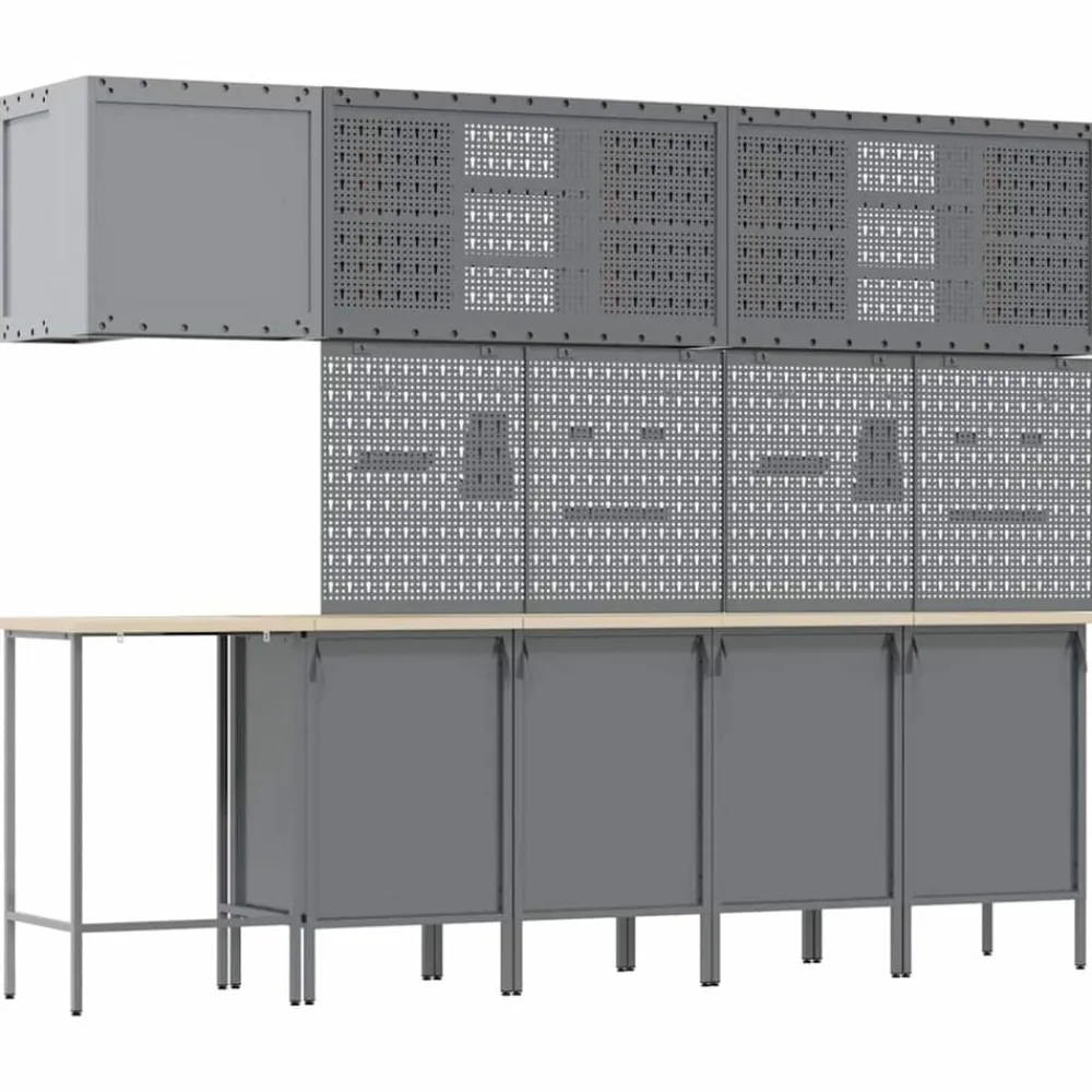 vidaXL Accesorios De Bricolaje-Conjunto de armarios de trabajo con cajón 12 pcs y Gris