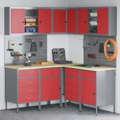 vidaXL Conjunto de armarios de trabajo con cajón 12 pcs y Gris Rojo New