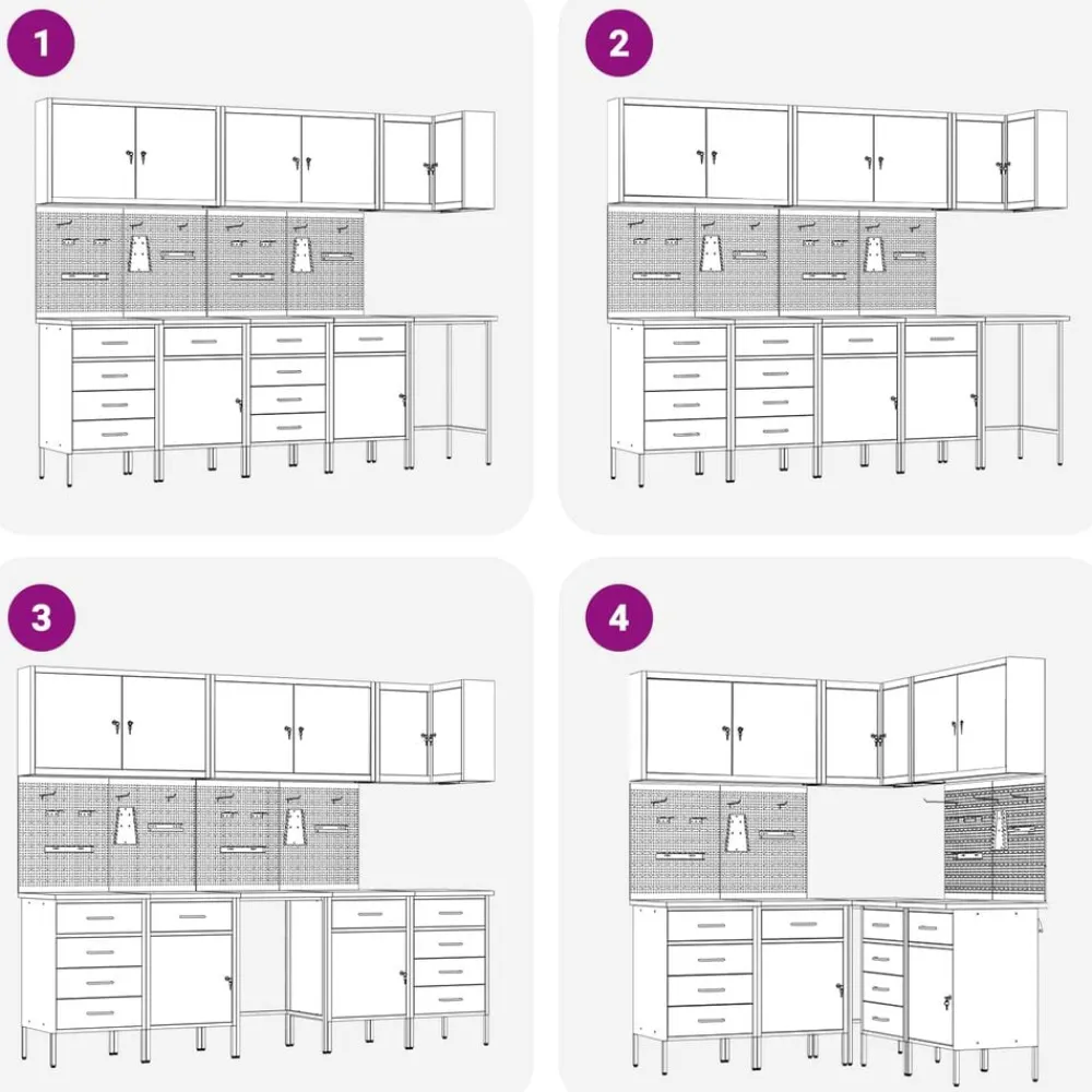 vidaXL Conjunto de armarios de trabajo con cajón 12 pcs y Gris Rojo New