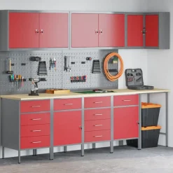vidaXL Conjunto de armarios de trabajo con cajón 12 pcs y Gris Rojo New