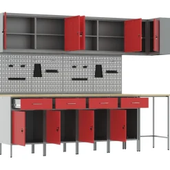 vidaXL Conjunto de armarios de trabajo con cajón 12 pcs y Gris Rojo New