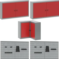 vidaXL Conjunto de armarios de trabajo con cajón 12 pcs y Gris Rojo New