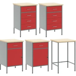 vidaXL Conjunto de armarios de trabajo con cajón 12 pcs y Gris Rojo New