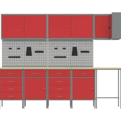 vidaXL Conjunto de armarios de trabajo con cajón 12 pcs y Gris Rojo New