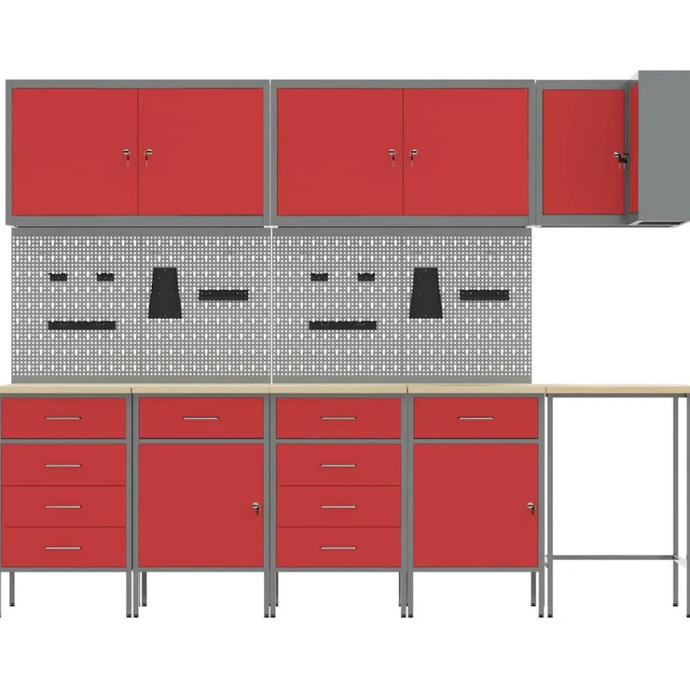 vidaXL Conjunto de armarios de trabajo con cajón 12 pcs y Gris Rojo New