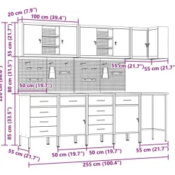 vidaXL Conjunto de armarios de trabajo con cajón 12 pcs y Gris Rojo Discount