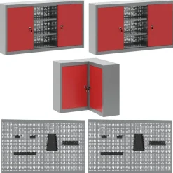 vidaXL Conjunto de armarios de trabajo con cajón 12 pcs y Gris Rojo Discount