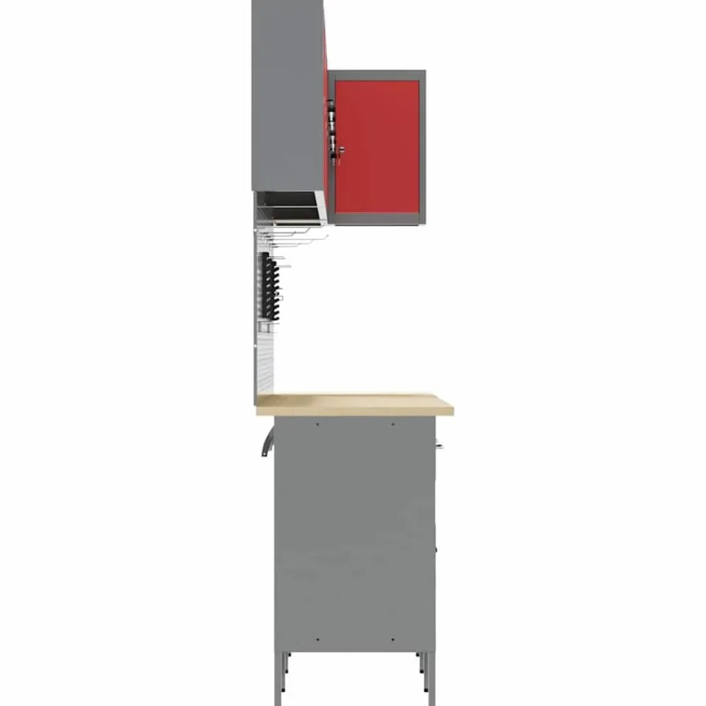 vidaXL Conjunto de armarios de trabajo con cajón 12 pcs y Gris Rojo Discount