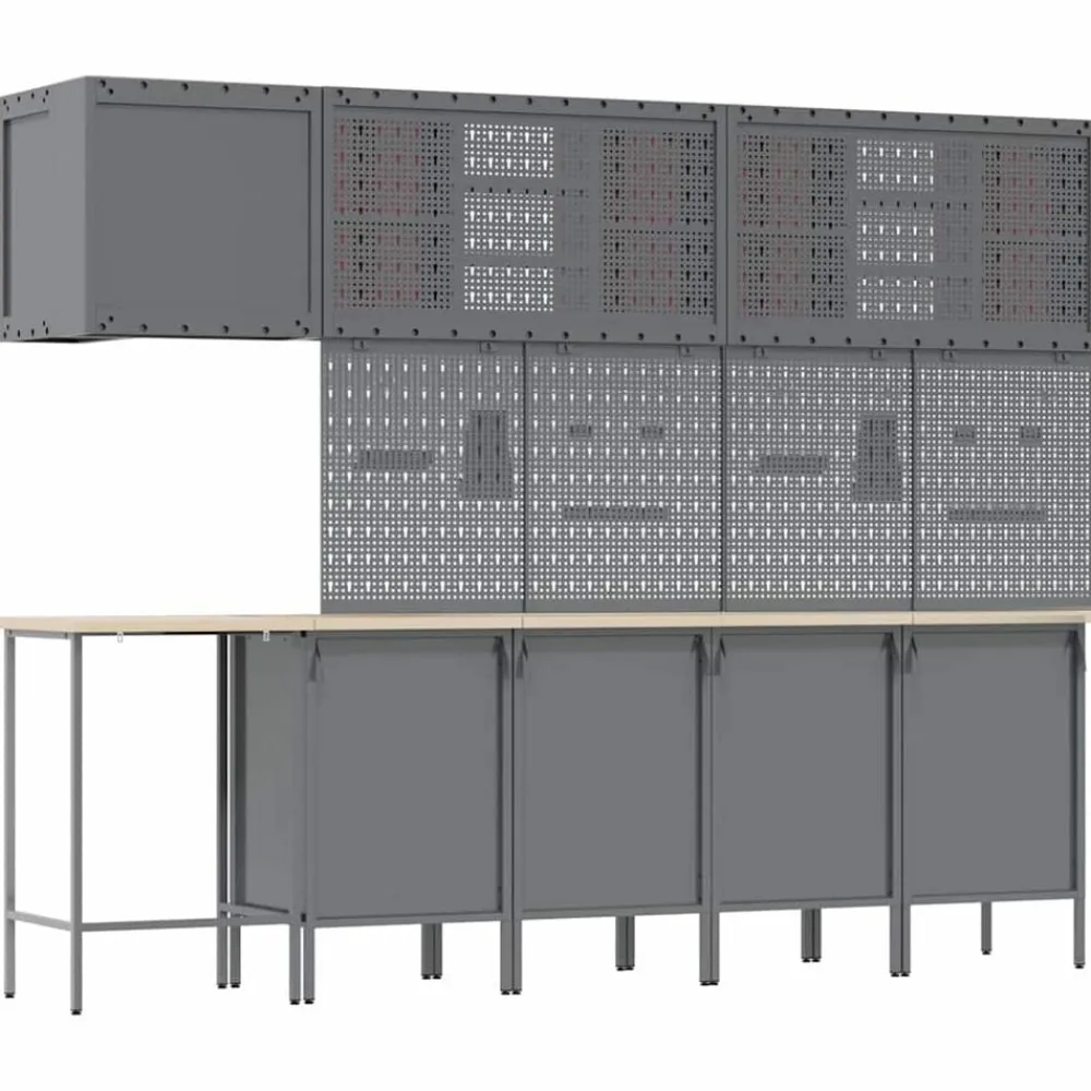 vidaXL Conjunto de armarios de trabajo con cajón 12 pcs y Gris Rojo Discount