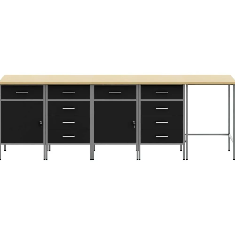 vidaXL Conjunto de armarios de trabajo con cajón 5 pcs y Gris Negro