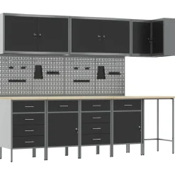 vidaXL Accesorios De Bricolaje-Conjunto de armarios de trabajo con cajón 12 pcs y Gris