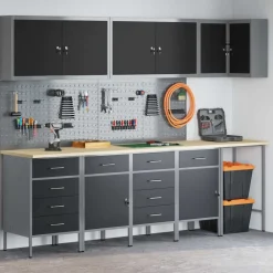 vidaXL Accesorios De Bricolaje-Conjunto de armarios de trabajo con cajón 12 pcs y Gris