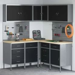 vidaXL Accesorios De Bricolaje-Conjunto de armarios de trabajo con cajón 12 pcs y Gris