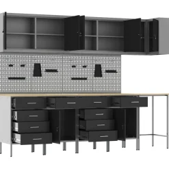 vidaXL Accesorios De Bricolaje-Conjunto de armarios de trabajo con cajón 12 pcs y Gris