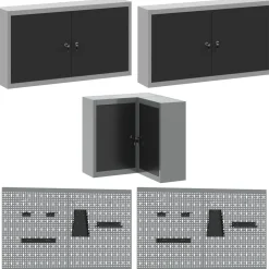 vidaXL Accesorios De Bricolaje-Conjunto de armarios de trabajo con cajón 12 pcs y Gris