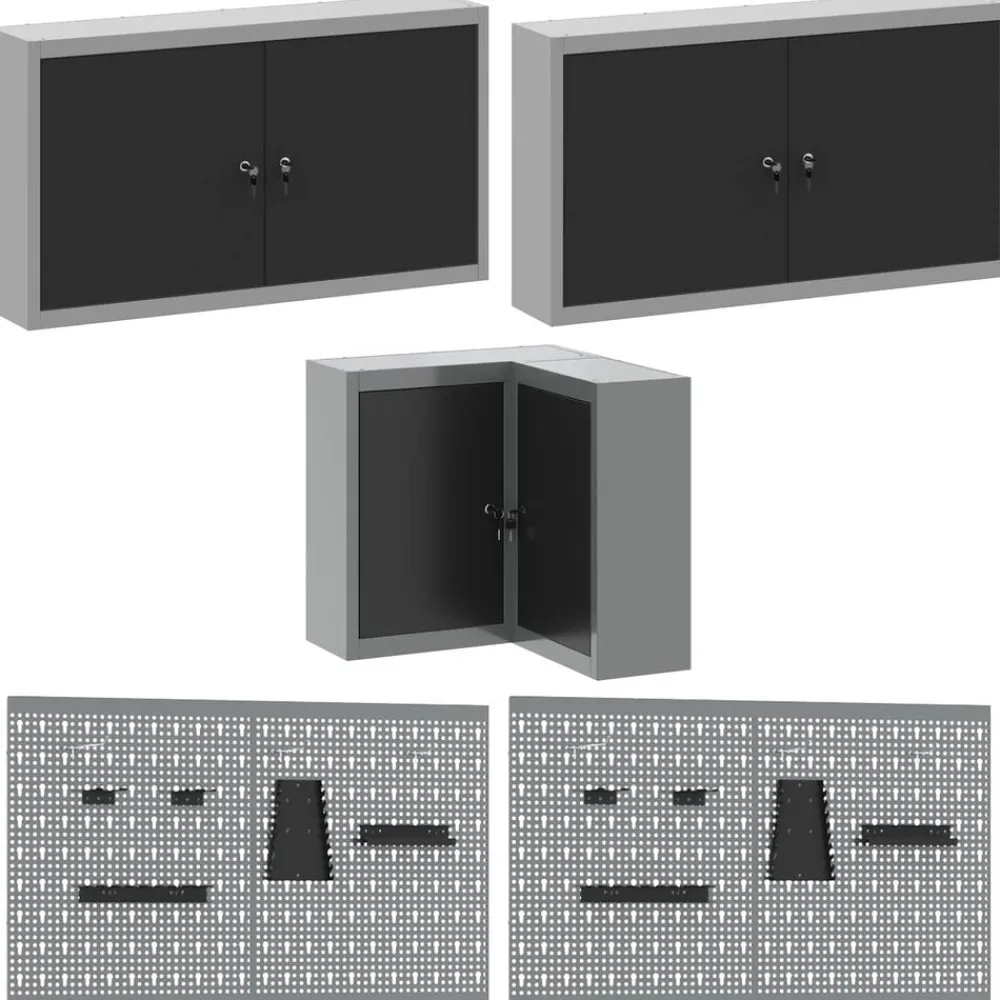 vidaXL Accesorios De Bricolaje-Conjunto de armarios de trabajo con cajón 12 pcs y Gris